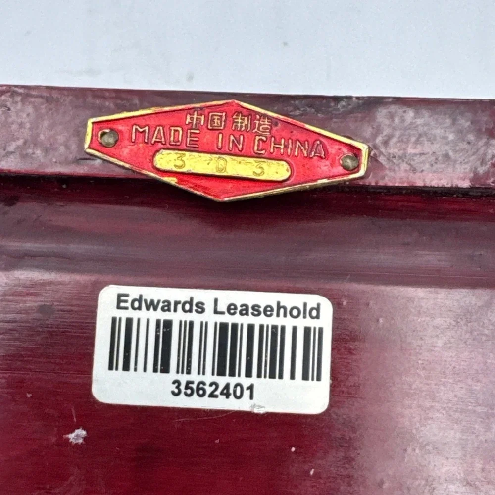 Vintage Chinese Rosewood Jewelry Box Jade Inlay Brass & Silk Accents